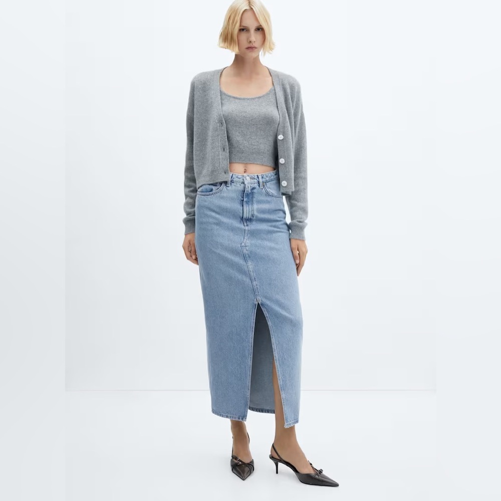 Mango Slit  Denim Skirt Medium Blue Size M